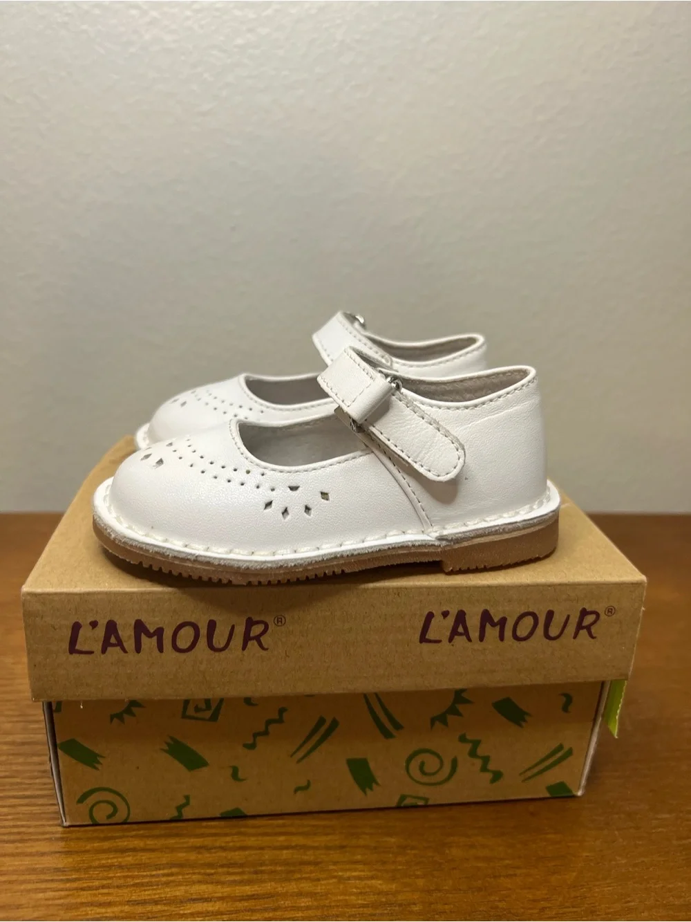 L'Amour White Mary Jane Shoes for Kids
